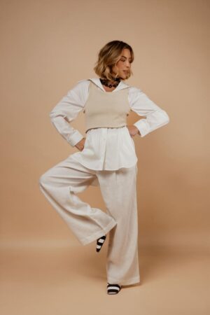 Cropped Nadador Modal Bege e Offwhite