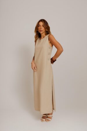 Vestido Botões Cerâmica Midi Cru