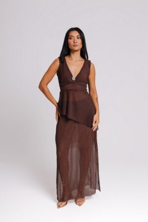 Saia Plissada Marron Tule